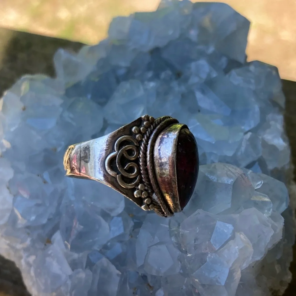 925 RING Ruby Zoisite Red Purple Stone VINTAGE Sterling Silver Burgundy Size 7